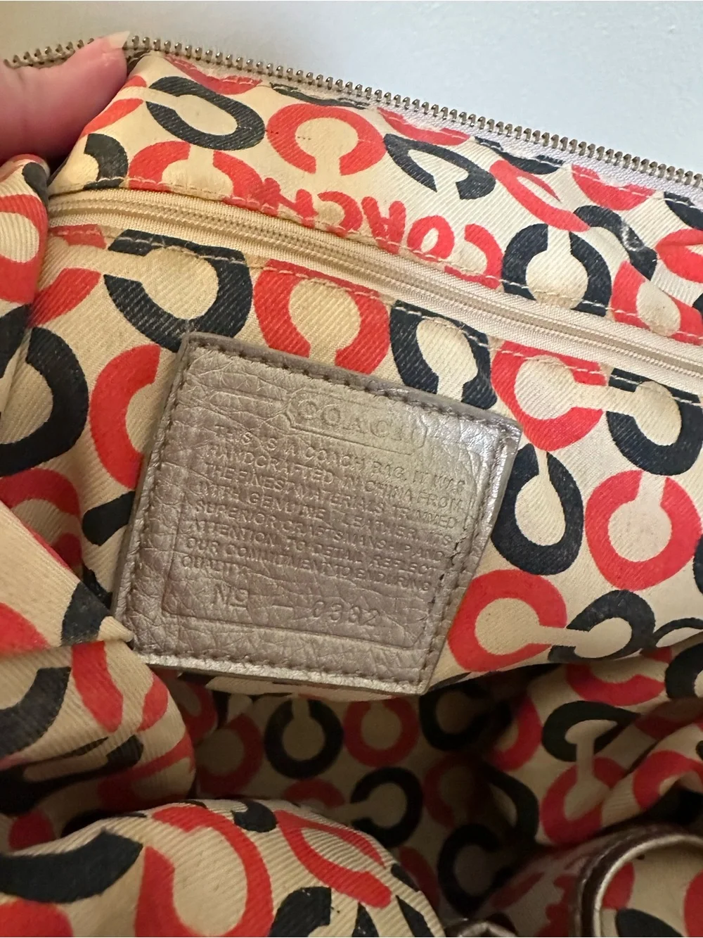 Coach Taupe Signature Tote with Metallic Gold Bow Accents